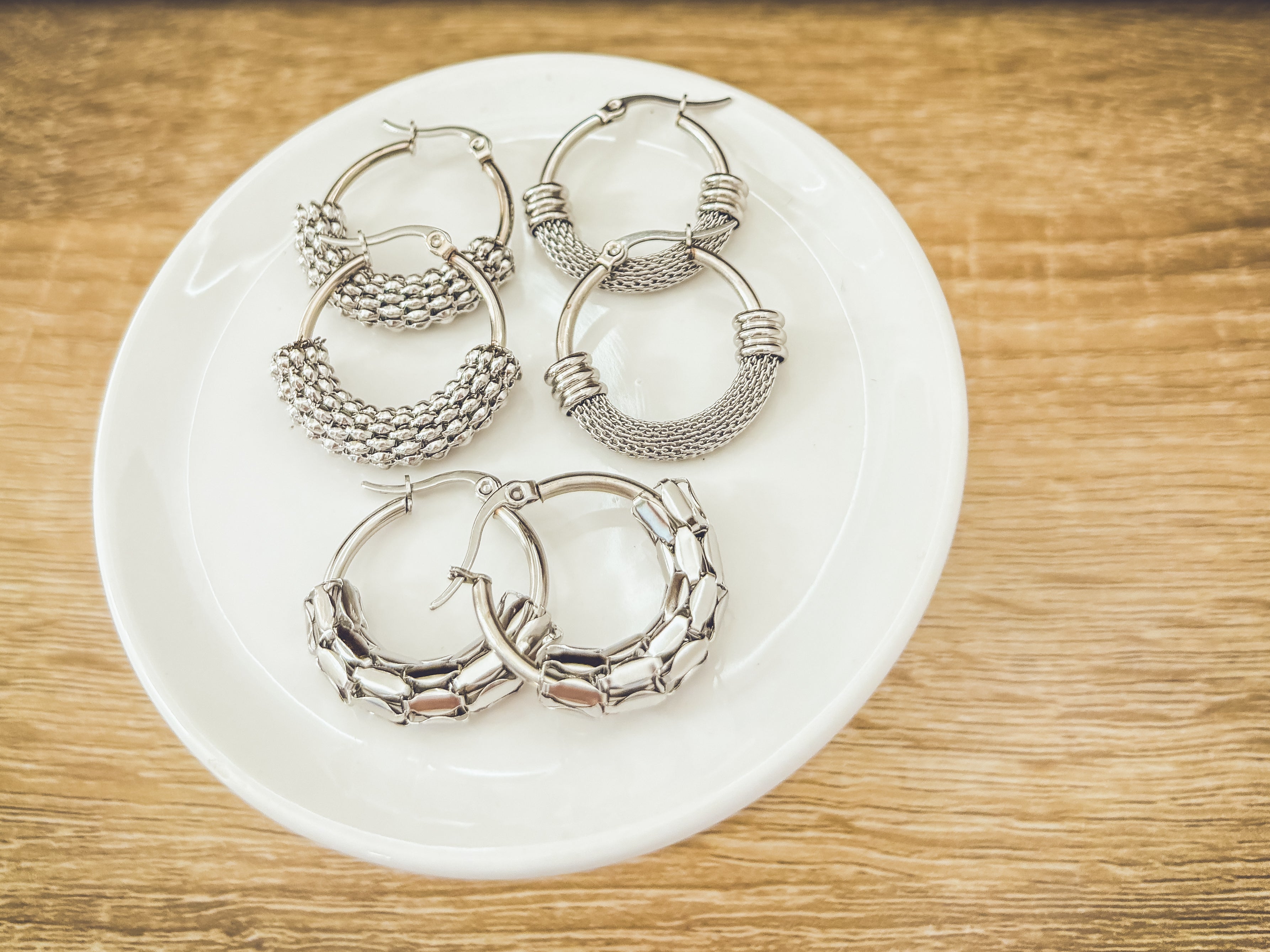 Beautiful 3 Pair Set of Silver Hoop Earrings