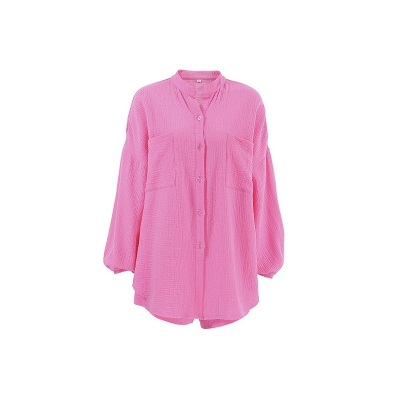 Solid Color Long Sleeve Shorts Pajama Set