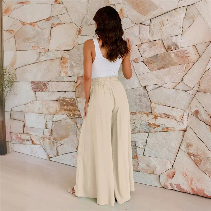 Relaxed Fit Solid Color Wide-Leg Trousers