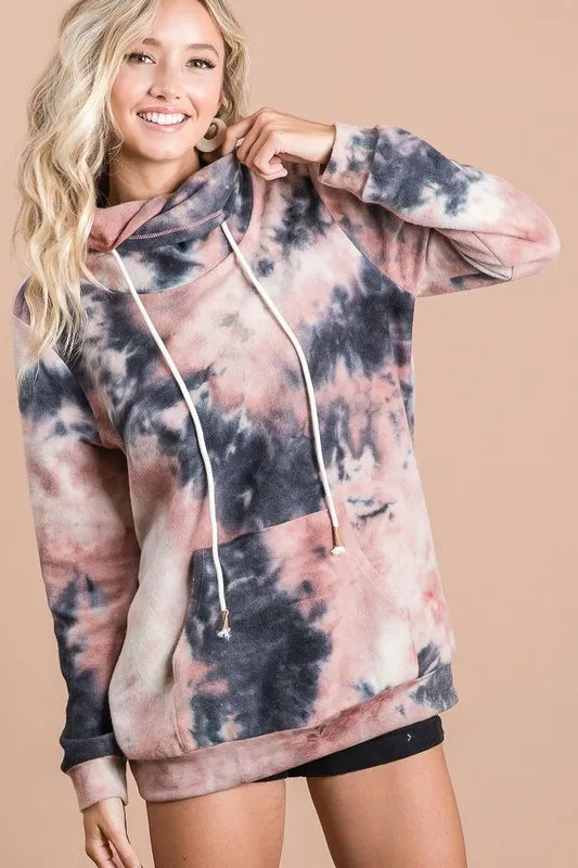 Brushed Tie Dye Overlapped Turtle Neck Sweatshirt