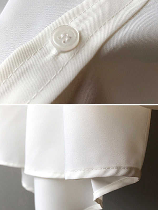 Urban Solid Color Lapel Long Sleeves Blouse