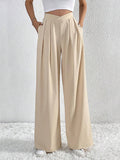 Loose Wide Leg Pleated Solid Color Pants Trousers