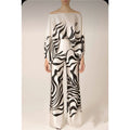 Printing Boat Neck Balloon Sleeve Top And Wide Leg Pants Two Pieces Suits