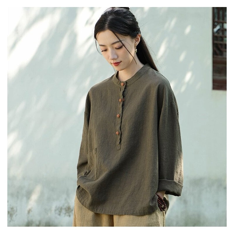 Stand-Up Collar Solid Color Button-Up Sweater