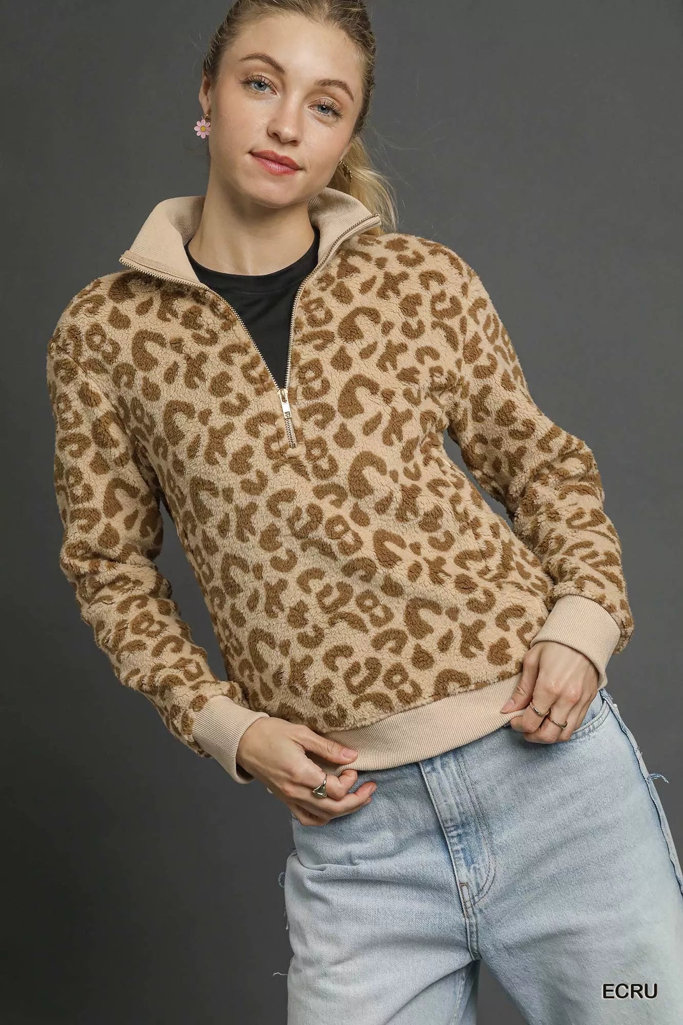 Leopard Print Quarter-Zip Sweatshirt