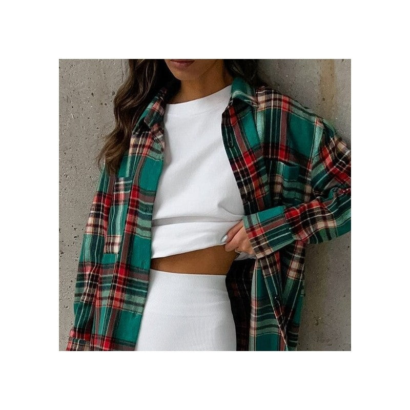 Casual Loose-Fit Plaid Long Sleeve Shirt
