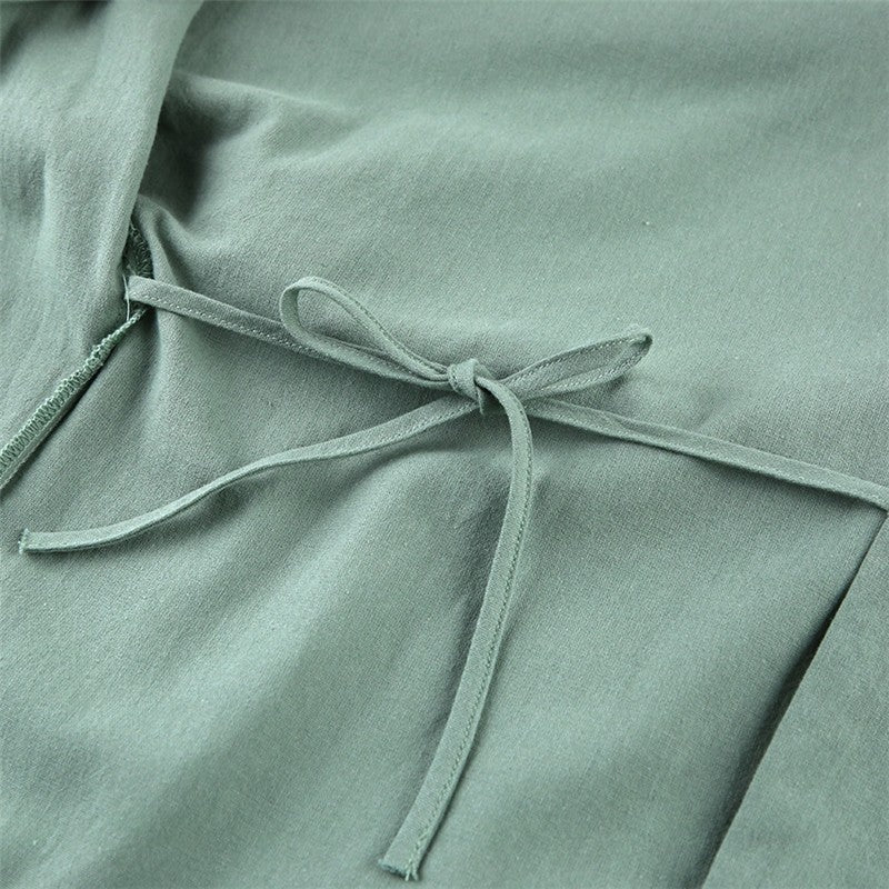 Solid Color Long Sleeve Waist-Tied Short Robe Loungewear