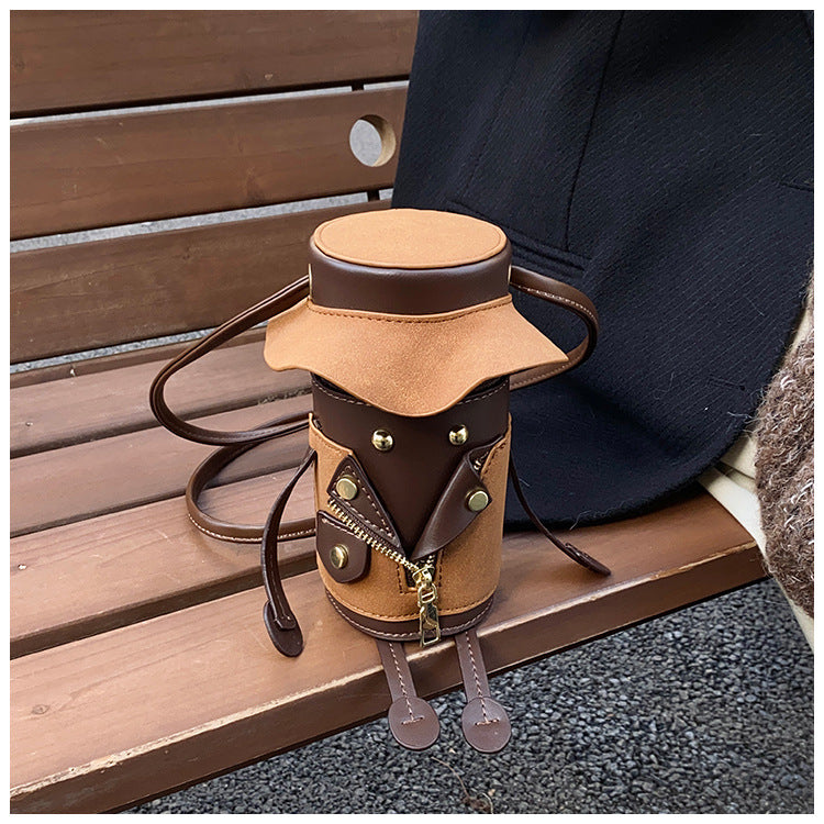 Women's Cylindrical Crossbody Phone Bag – Vintage Cartoon PU Leather Mini Shoulder Bag