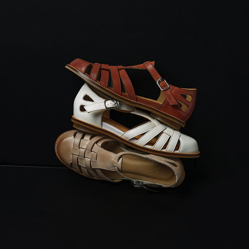 Washed Full Grain Leather Fisherman Sandals