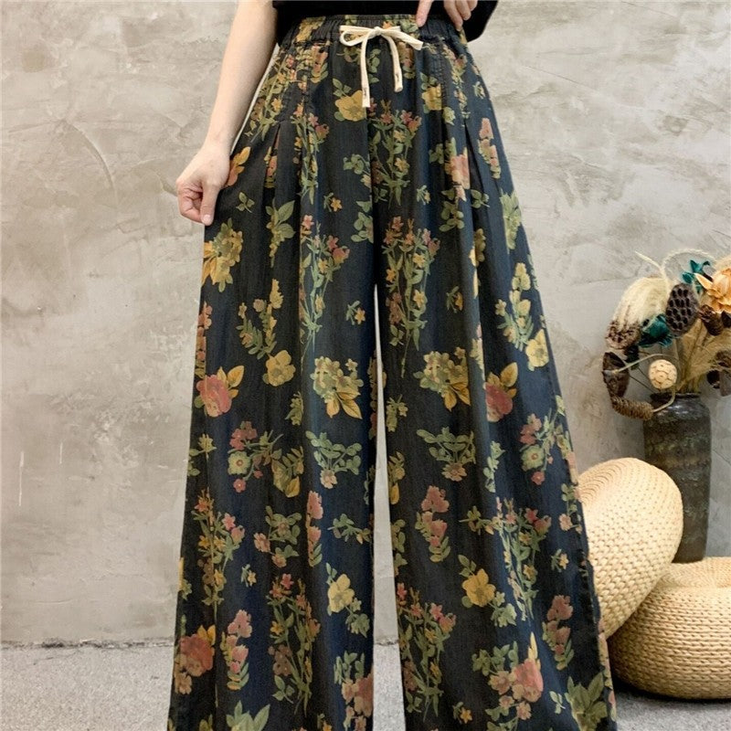High-Waisted Loose Elastic Waistband Straight-Leg Pants