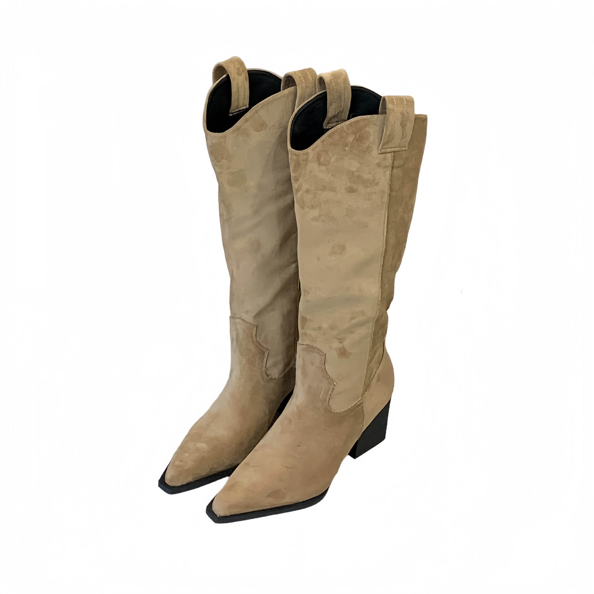 Women's Vintage Western Cowboy Boots | Suede Pointed Toe Chunky Heel Slip-On