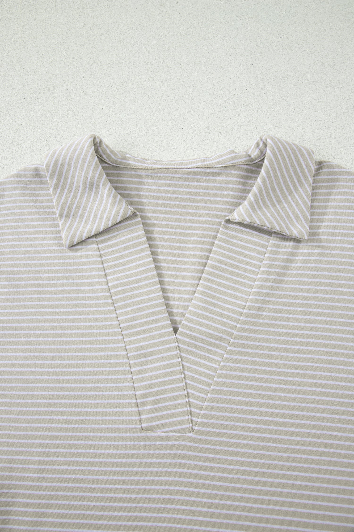 Khaki Stripe Dolman Sleeve Polo Shirt and Drawstring Shorts Set