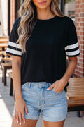 Black Varsity Striped Short Sleeve Crew Neck T Shirt