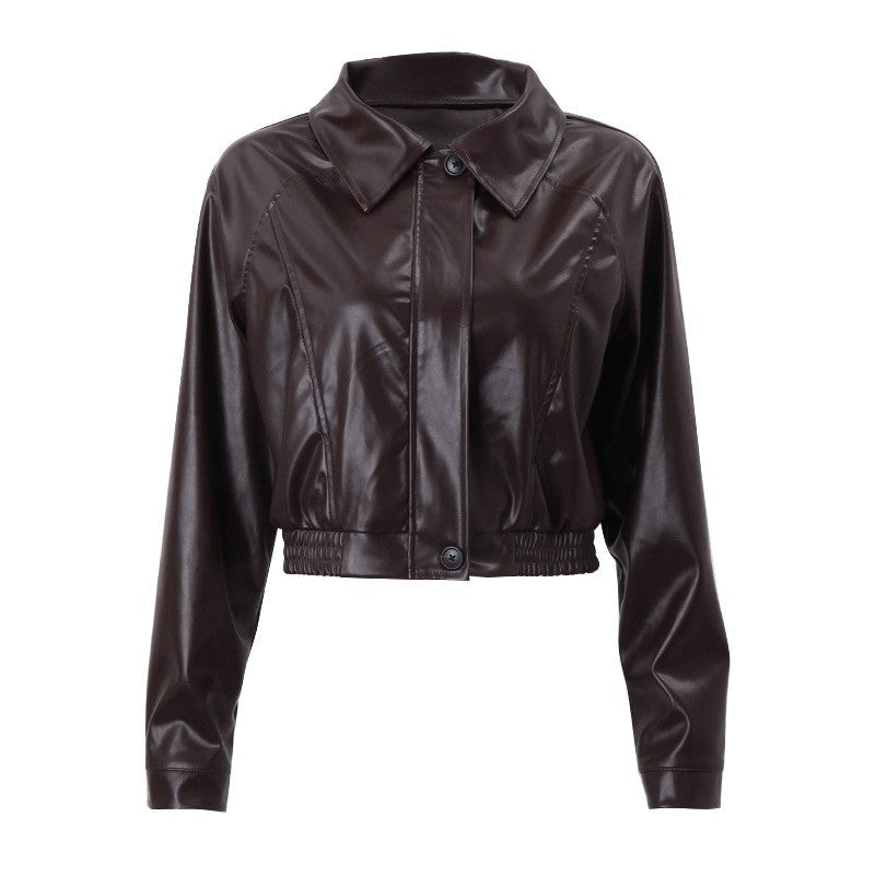 Solid Color Retro Motorcycle Personalized PU Glossy Jacket