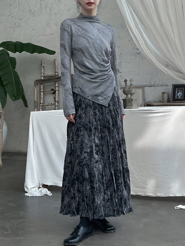 High Waisted Loose Elastics Pleated Printed Skirts