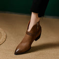 Women's Chunky Heel Slip-On Boots | Pointed Toe Mid-Heel Ankle Boots