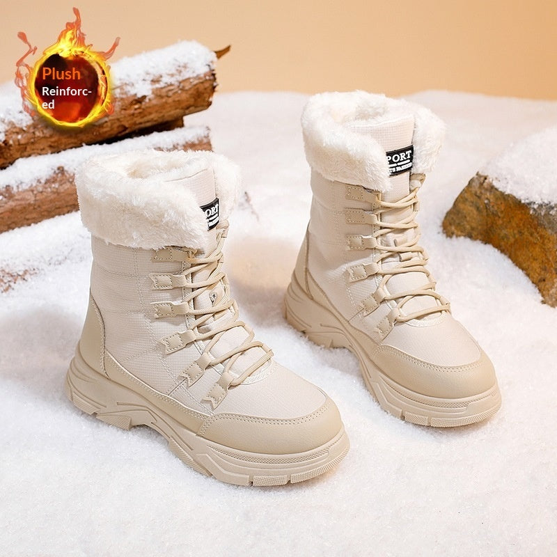 Women's Fleece-Lined Chunky Sole Shoes | Color Block Casual Boots