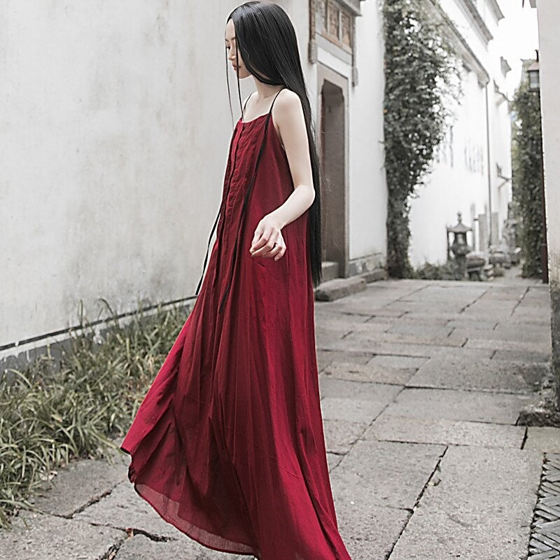 Flowy Solid Color Sling Dress