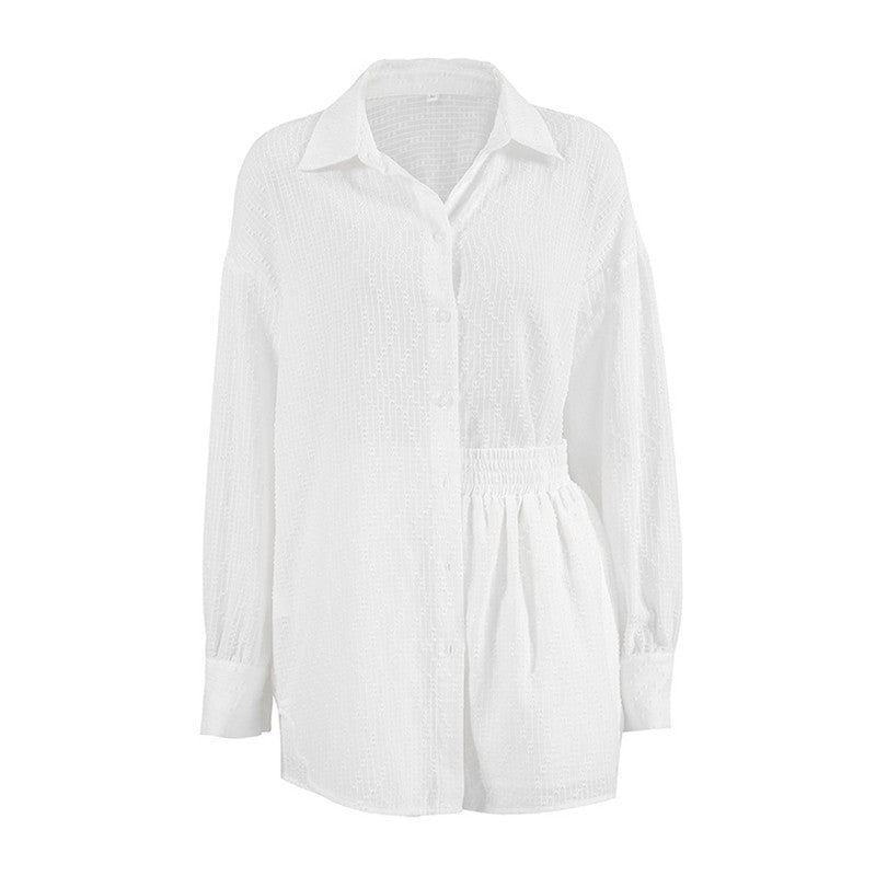 Jacquard Long Sleeve and Shorts Pajama Set