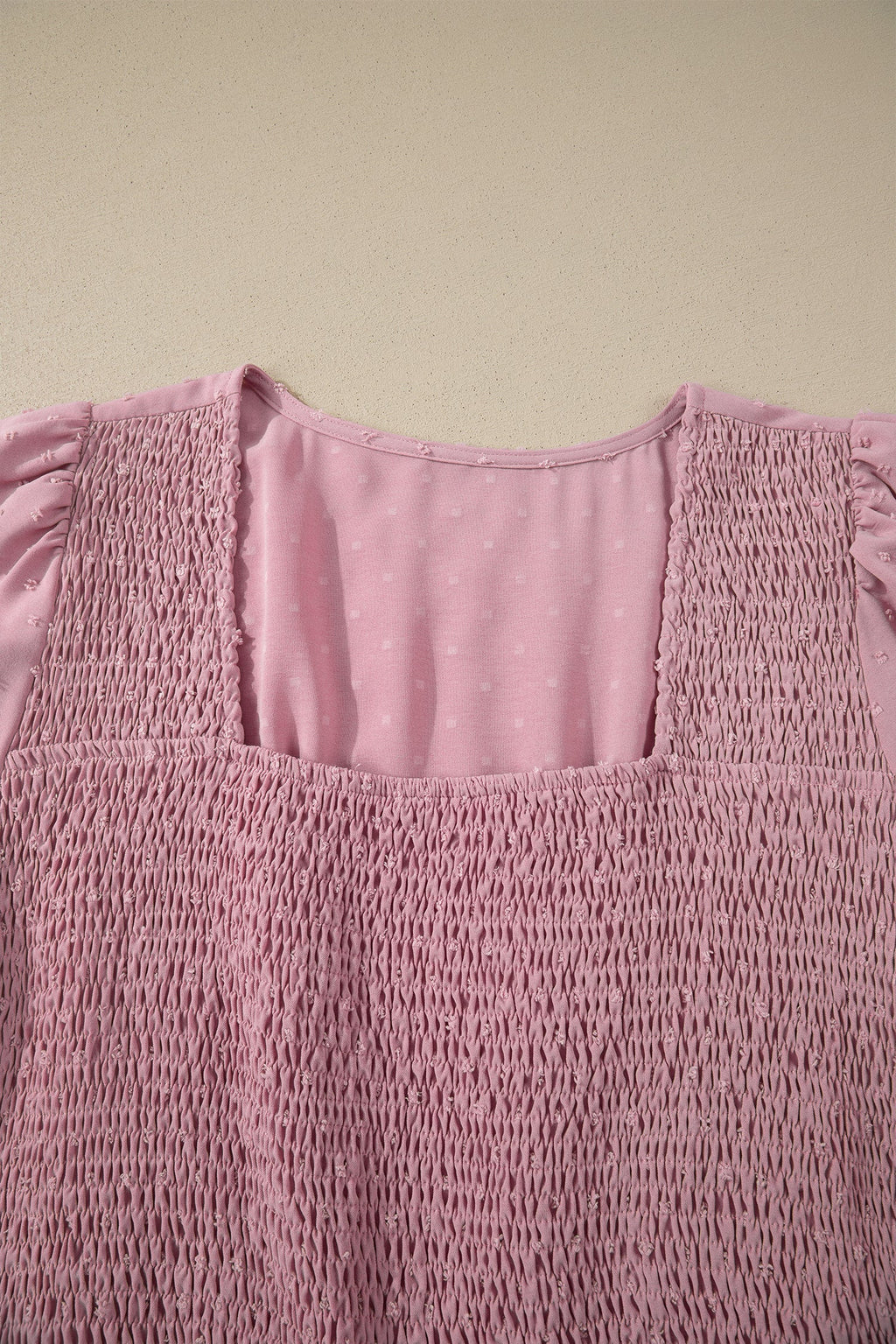Pink Plus Size Swiss Dot Short Sleeve Smocked High Waist Flowy Midi Dress