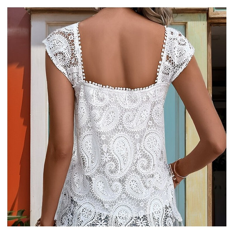 Sleeveless Lace Patchwork Square Neck Top