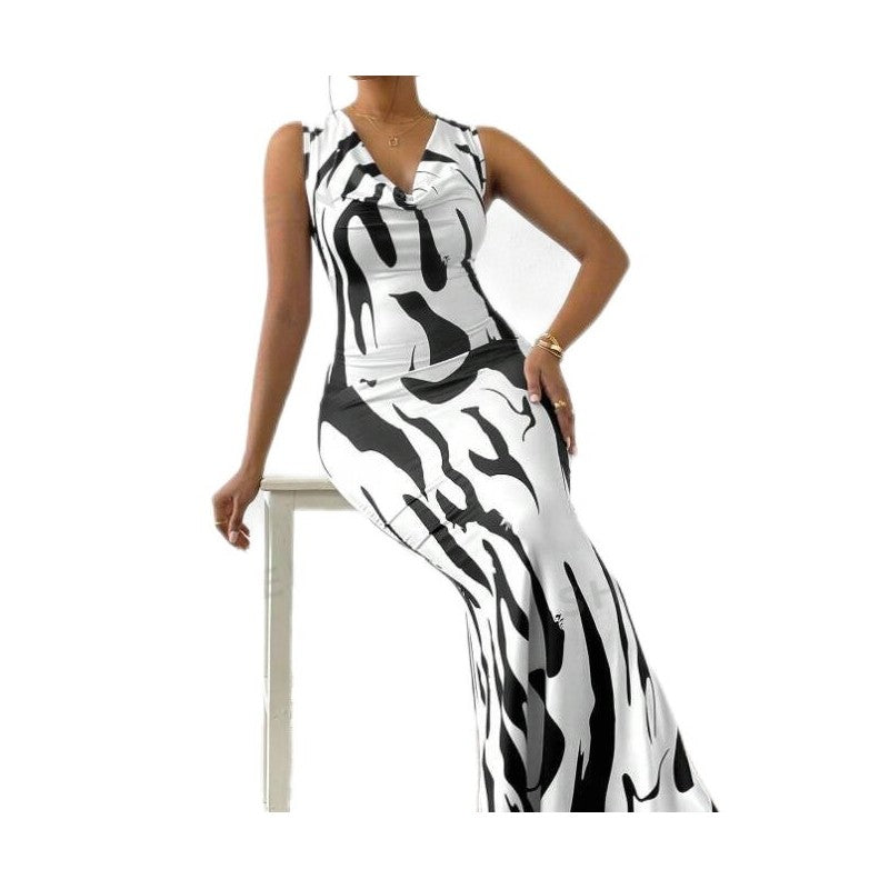 Trendy Sleeveless V-Neck Printed Bodycon Dress