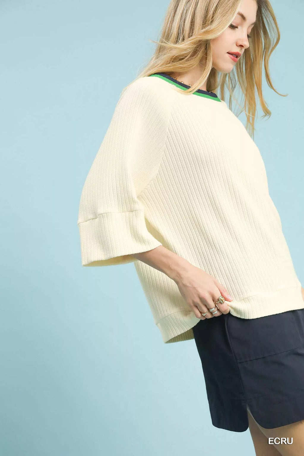 I am a Fashion Junky Ribbed Knit Top with Contrast Trim