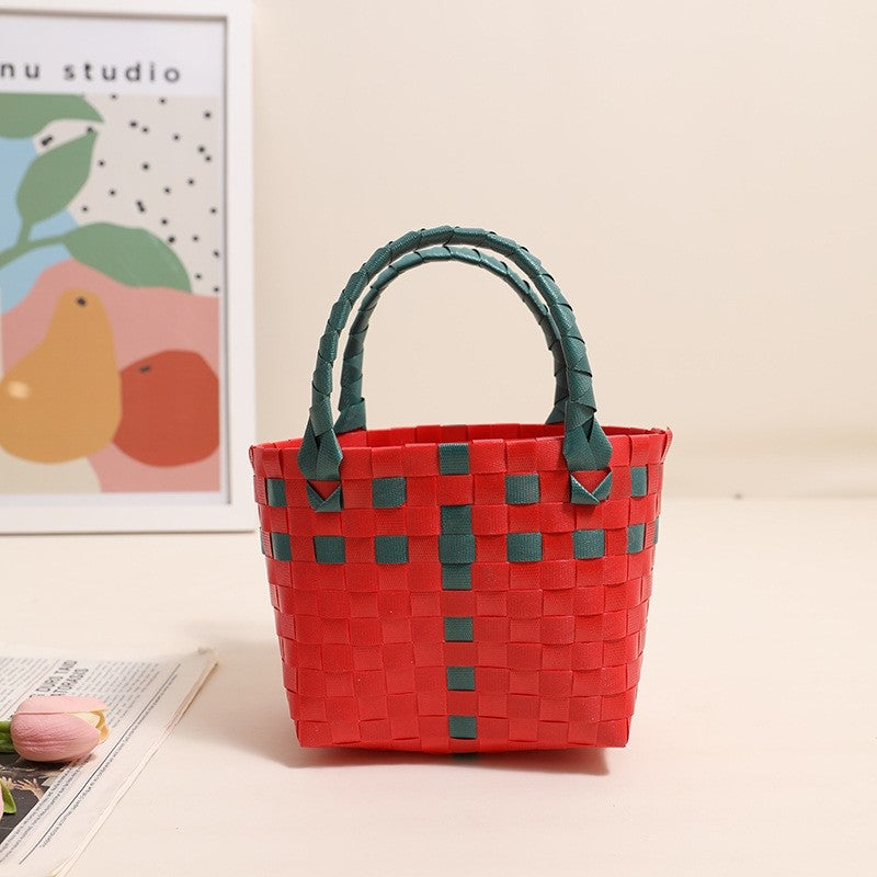 Colorful Cartoon Square Handwoven Basket Bag