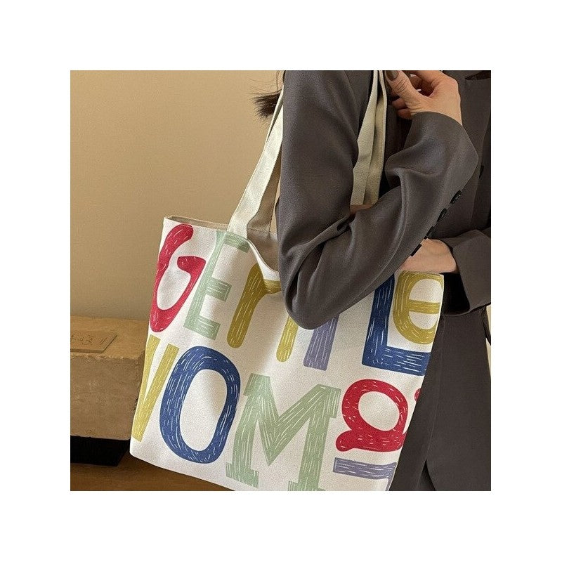Colorful Rainbow Print Oversized Canvas Shoulder Bag