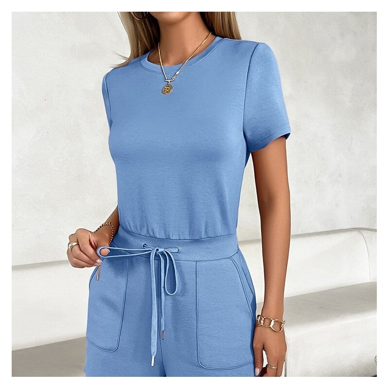 Sleeveless Drawstring Jumpsuit in Solid Color