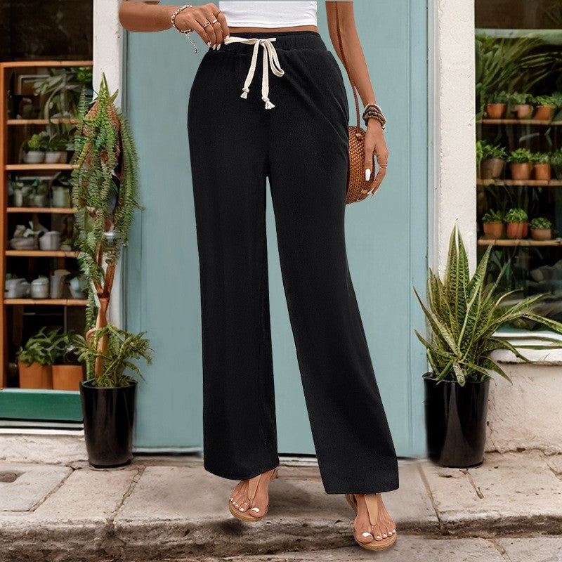 High-Waisted Black Straight-Leg Pants with Belt