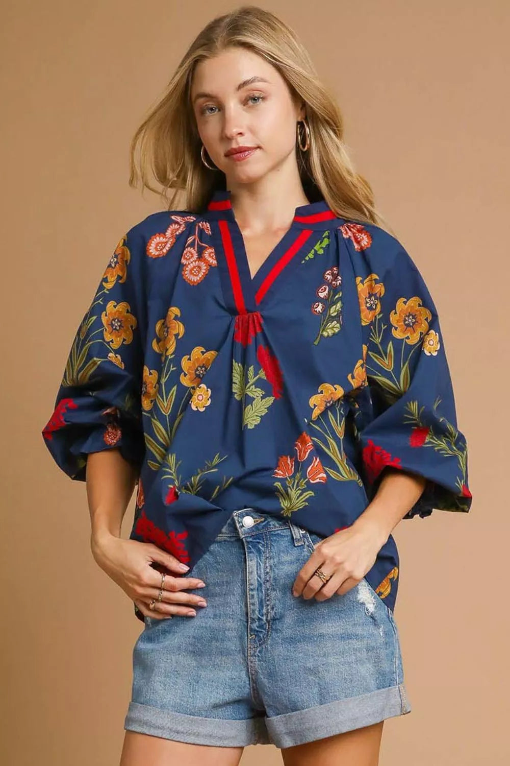 Floral Print Flounce Sleeve Blouse