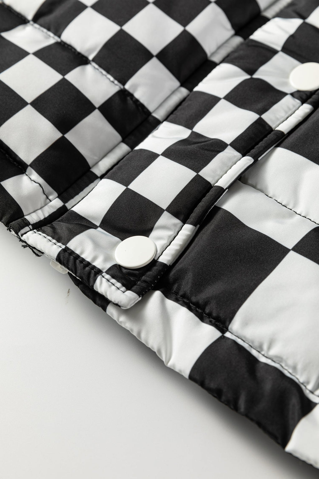 Black Double Checked Stand Collar Cropped Puffer Vest