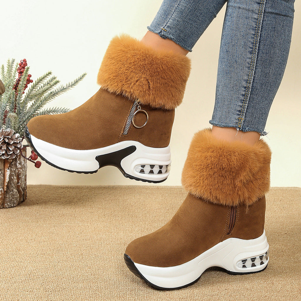 Women's Platform Fleece-Lined Ankle Boots | Height-Enhancing Winter Snow Boots