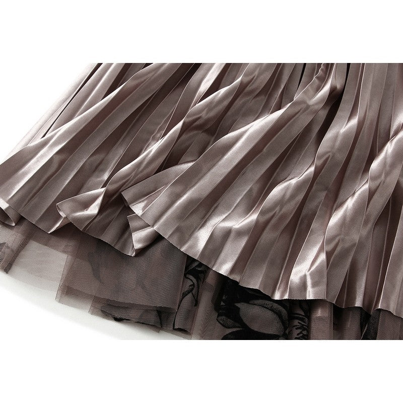 Floral Flock Mesh Patchwork A-Line Skirt