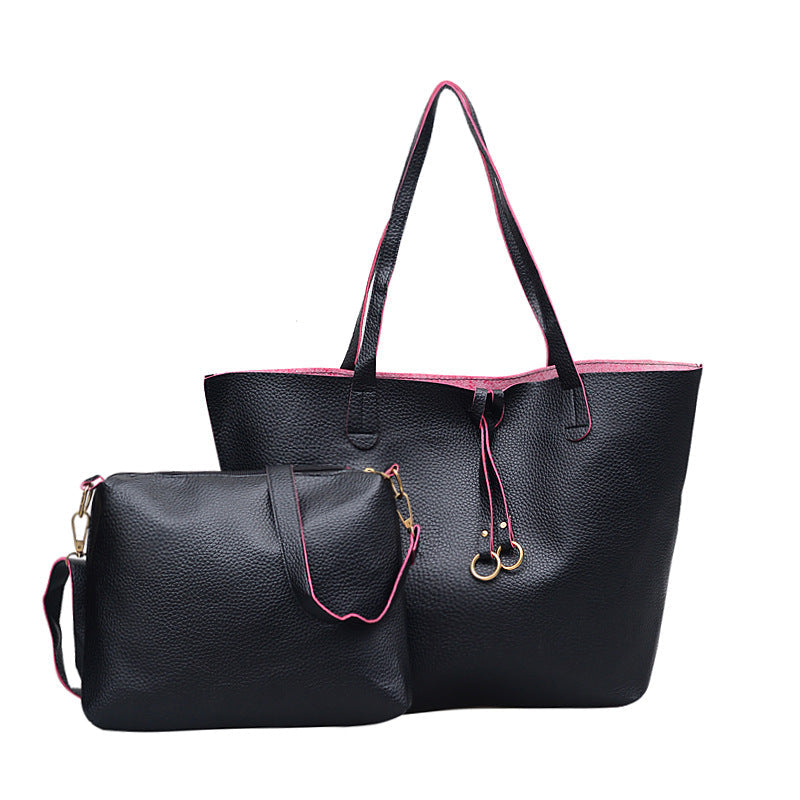 Women's PU Leather Ribbon Shoulder Bag Two-Piece Set | Tassel Crossbody Handbag