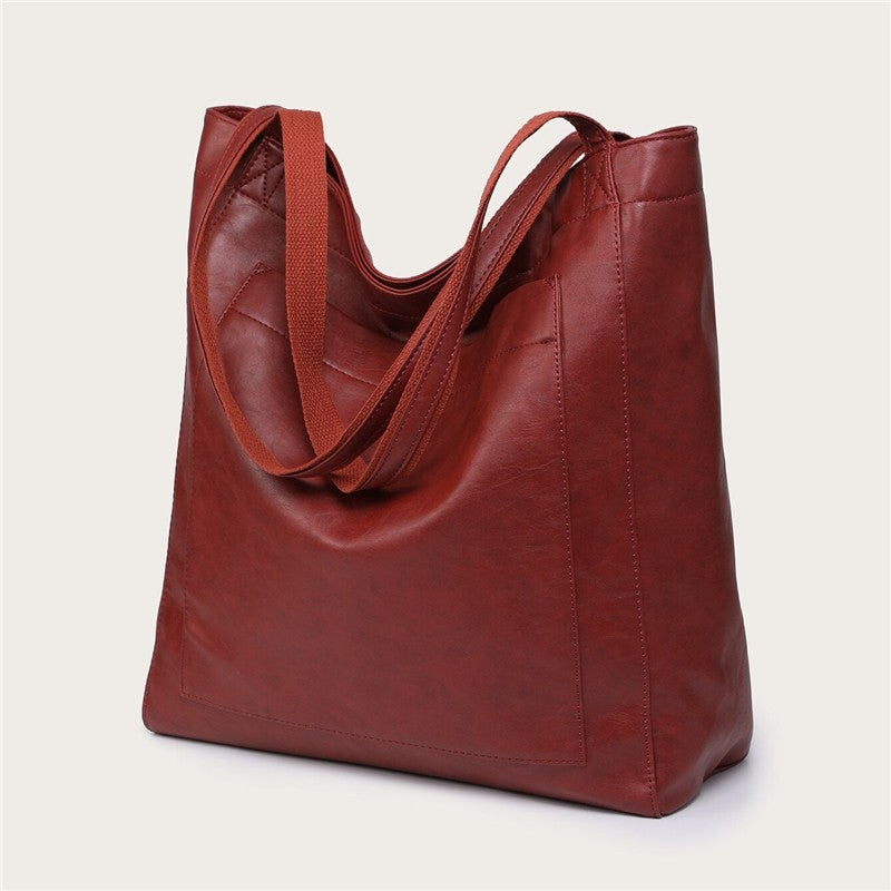 High-Capacity Soft Leather Tote Bag with Multiple Pockets