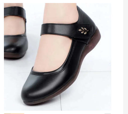 Women's Peep Toe Wedge Heel Shoes – Soft Sole Single Strap Buckle Flats | Black & Off-White