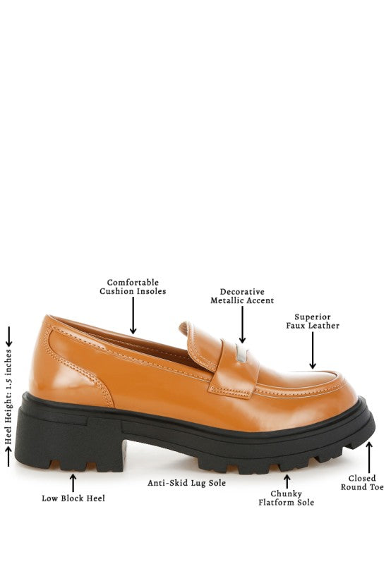 Gleam Stride Faux Leather Chunky Loafers