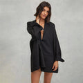 Deep V-Neck Loose Fit Mini Pajama Dress - Solid Color Loungewear