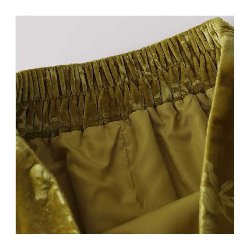 Velvet Half Skirt with Floral and Bird Embroidery