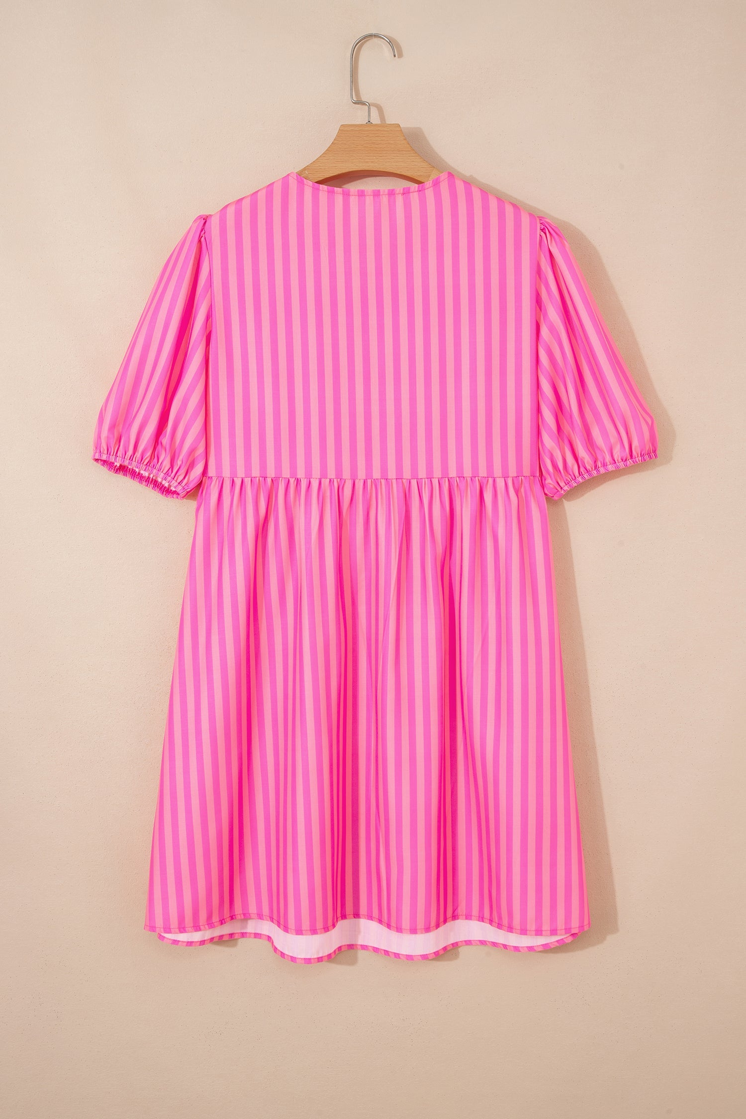 Rose Striped Print Bow Detail Short Puff Sleeve Mini Dress