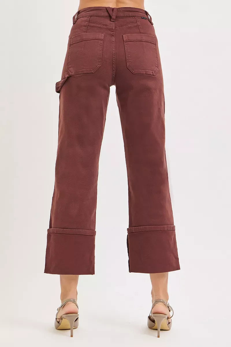 Full Size High Rise Wide Straight Cuffed Patch Jeans Plus Size