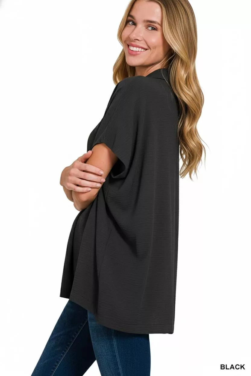 Woven Airflow Collared Short Sleeve Top