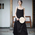 Hem Double-Layer Solid Color Sling Dress with Irregular Design