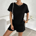Knit Casual Round Neck Top and Shorts Ensemble