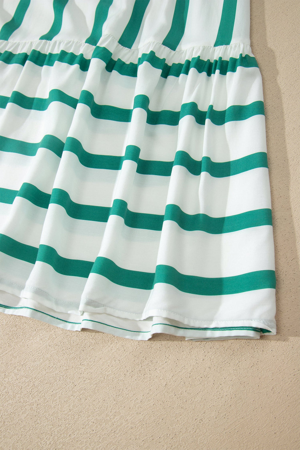 Green Stripe Ricrac Trim Notched Neck Half Sleeve Vacation Dress