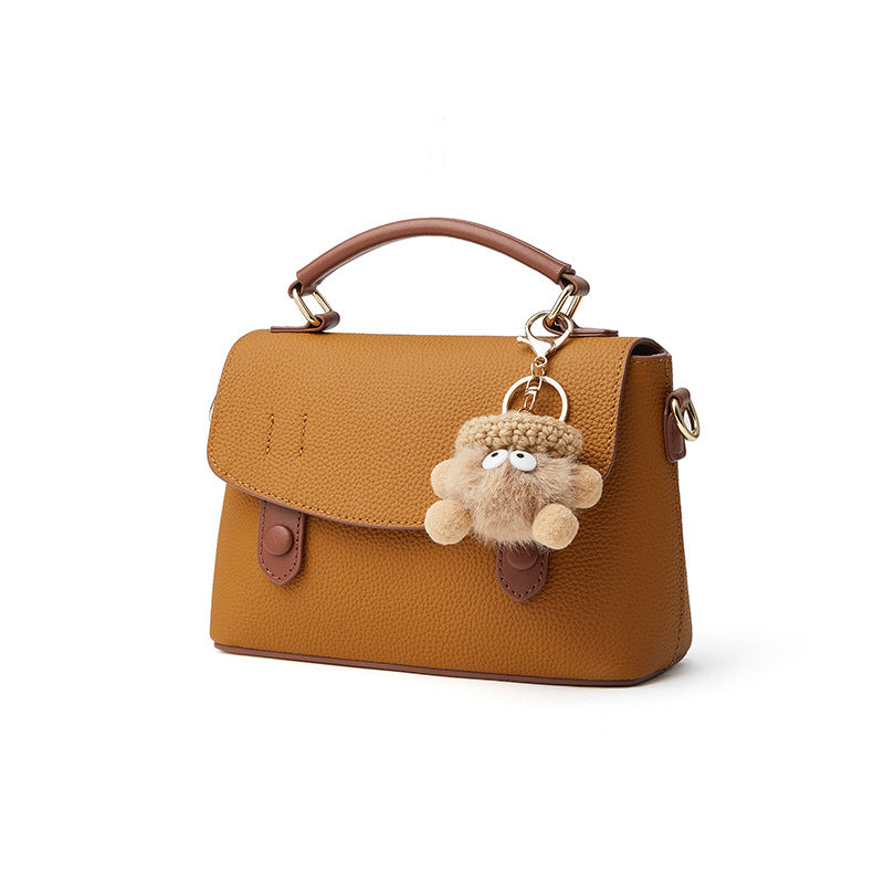 Women's Genuine Leather Cambridge Bag | Full-Grain Cowhide Shoulder Bag | Coffee Brown & Off-White