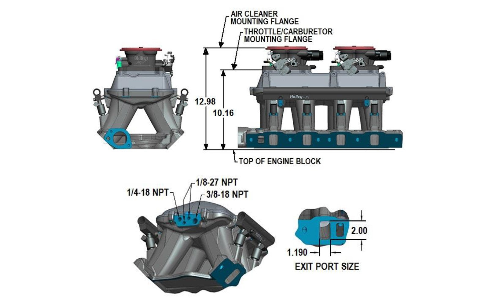 351W Ford Hi-Ram EFI Manifold 105mm LS Throttle Body Flange Top