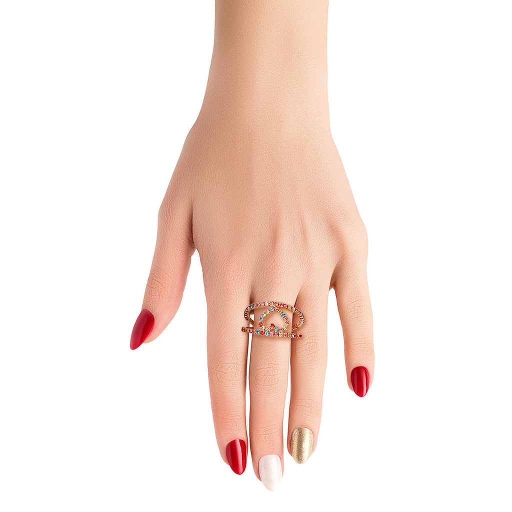 Statement Multi Color 2 Line Heart Ring Stylish Fashion Jewelry